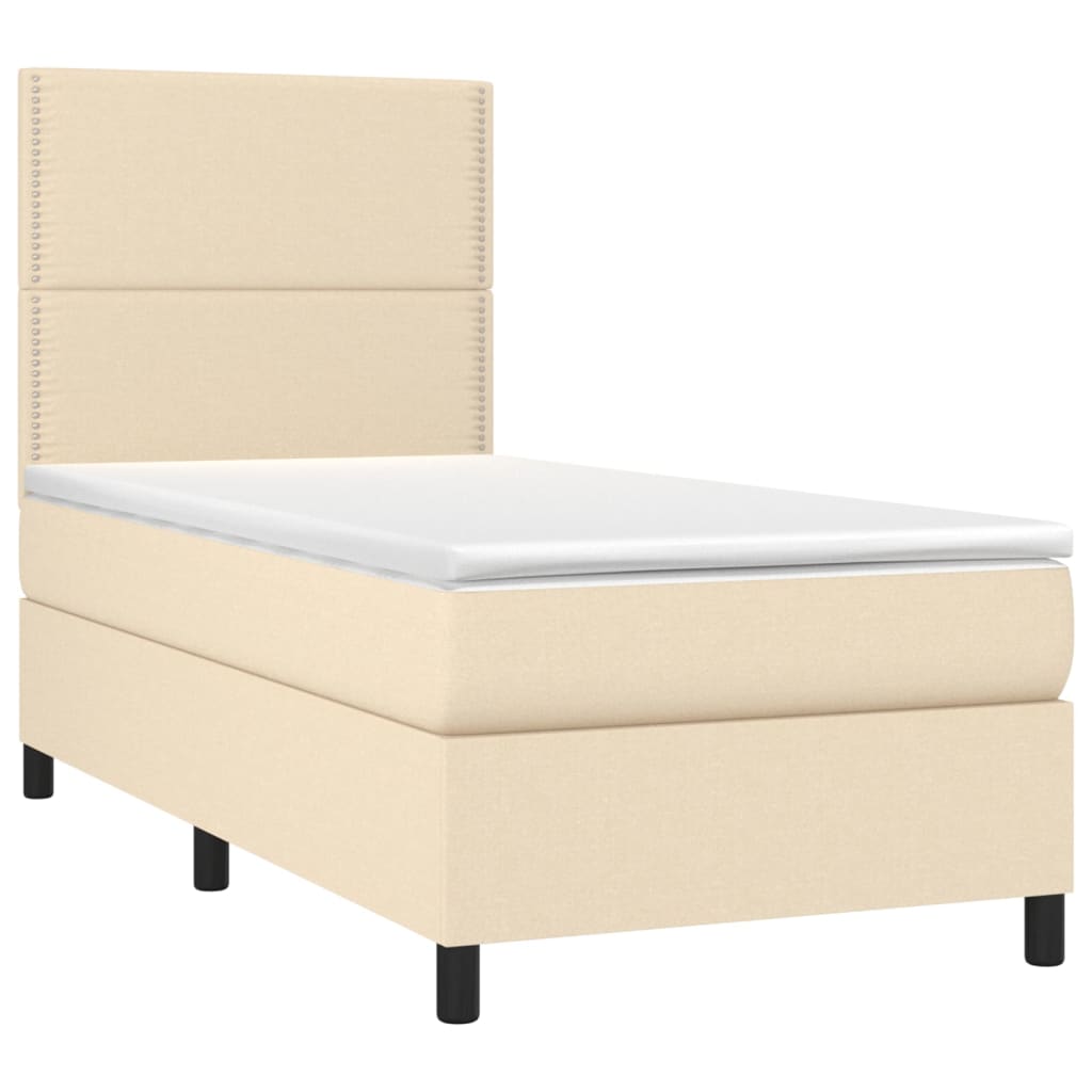 Box Spring Bed with Mattress & LED Cream 90x200 cm Fabric
