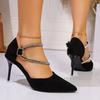 Fashion Women's Sandals 2025 Fashion Outdoor Pointed Toe High Heels Crystal Buckle Strap Thin Heel Pumps Versatile Dress & Party Sandals