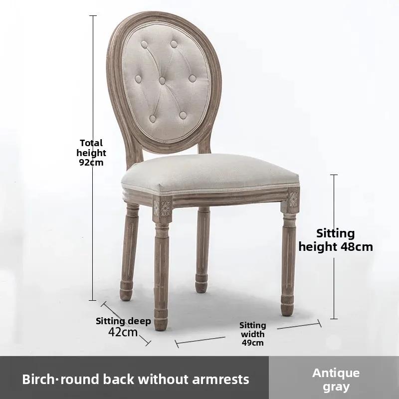 Luxury Solid Wood Dining Chairs Kitchen Balcony Retro Armchair American Dining Room Furniture Home Fabric Backrest Makeup Chair