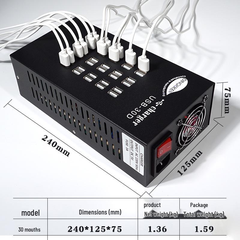 Многопортовая USB-зарядная станция с 30 быстрозаряжающимися разъемами
