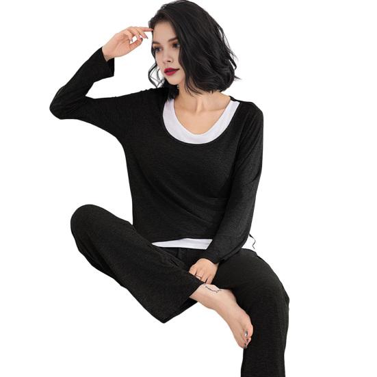 Комплект женской модальной пижамы из двух частей: топ с длинным рукавом и брюки