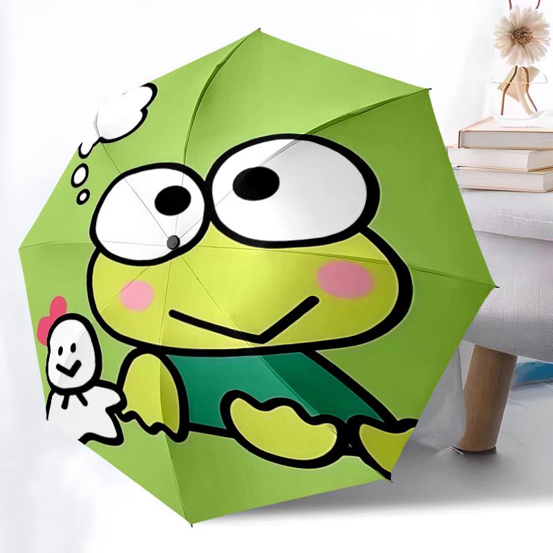 1pc Keroppi Frog & Snowman Umbrella - Automatic Opening/Closing with Foldable Design, Iron Frame for Outdoor Use, Perfect Gift for Fans, Travelers, Da