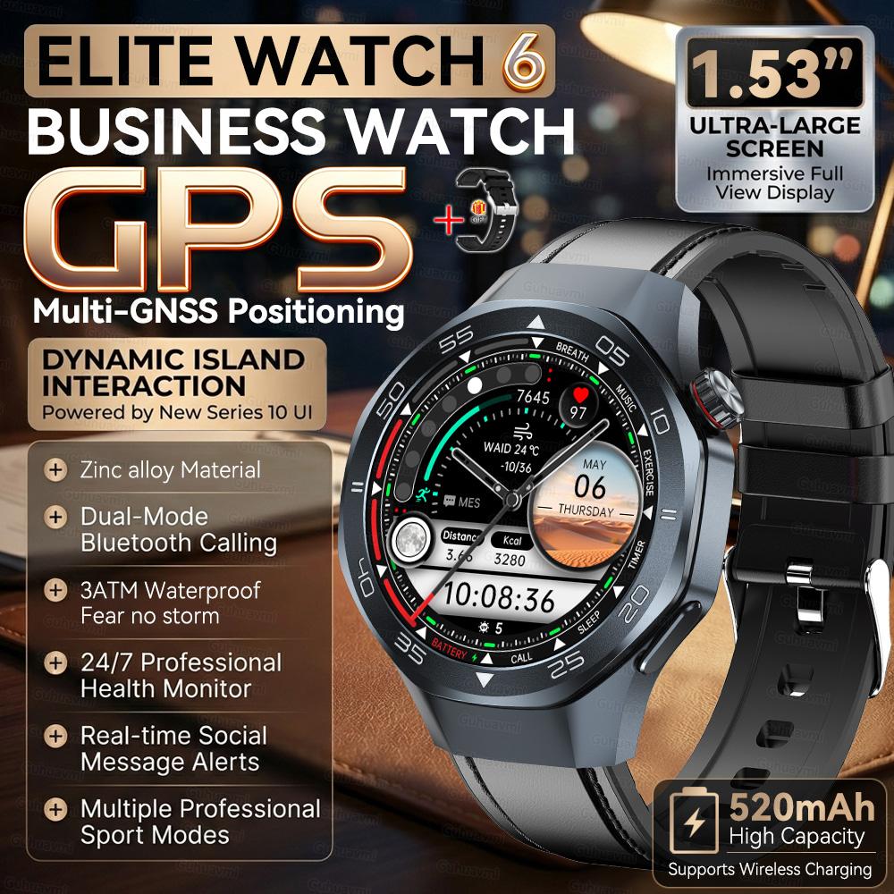 Умные часы WATCH 6 PRO 1,53" Сапфировое стекло AMOLED GPS Bluetooth Звонки Монитор здоровья Водонепроницаемость 3ATM 520 мАч Умные часы для мужчин