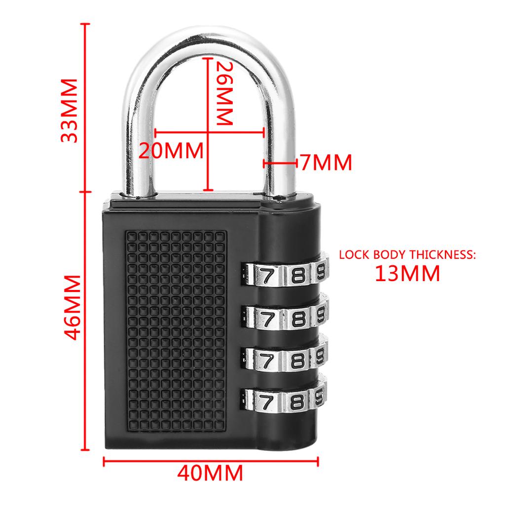 Z50 80*43*14mm Heavy Duty 4 Dial Digit Combination Lock Weatherproof Security Padlock Outdoor Gym Safely Code Lock Black