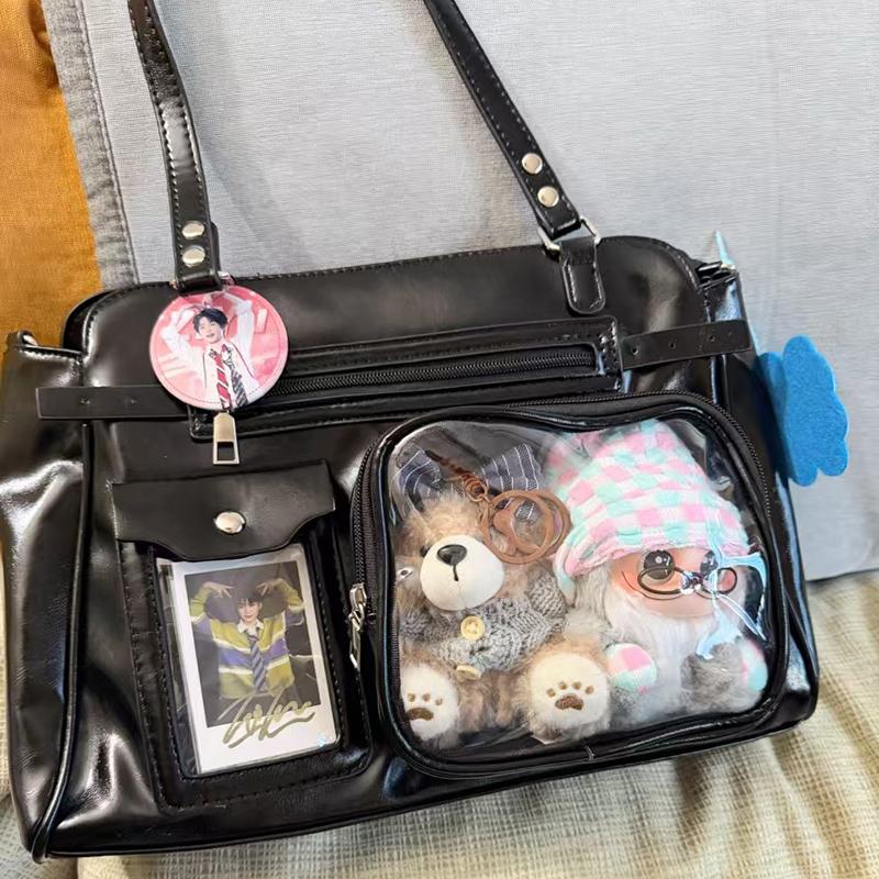 Японская сумка Itabag в стиле Y2k для Лолита-девушек, Сумка через плечо, Модная сумка Harajuku, Многокарманная, Прозрачный карман для значков, Сумка на плечо