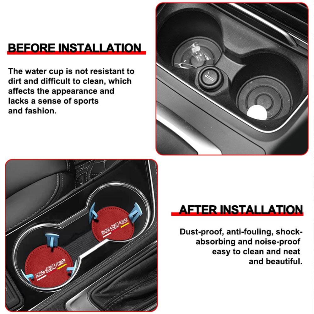 2Pcs Non-slip Car Water Cup Pad Fur Drink Coaster Holder For Honda Mugen Power Civic Accord Odyssey BBJ Jazz CRV Spirior Accessories