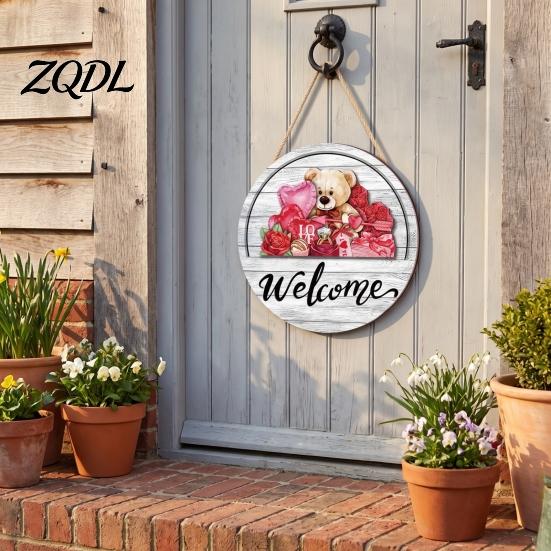 Interchangeable Seasonal Decorations Welcome Sign for Front Door, 12 Inch Round Wood Hanging Housewarming Gift For New Home with 15/16 Holiday