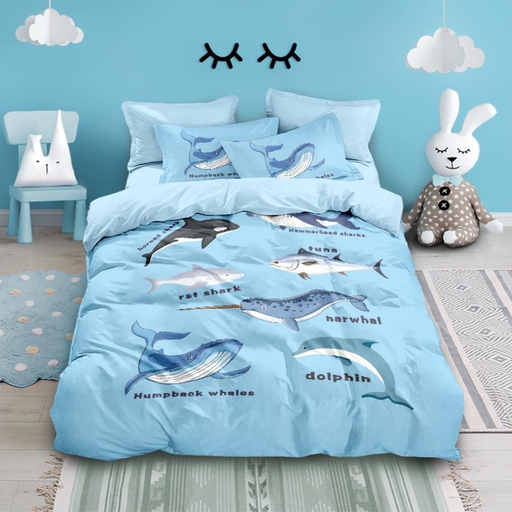 Cartoon Blue Whale Duvet Cover New Vibrant 3D Shark Bedding Set Pillowcase Room Decoration For Boys And Girls