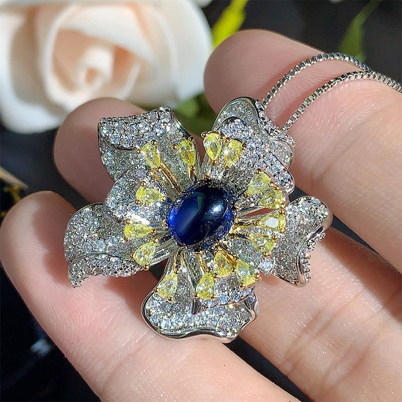 Комплект ювелирных изделий Аксессуары Сапфировое ожерелье Серьги-гвоздики Лепестковый стиль Мода Высокая роскошь Женщины