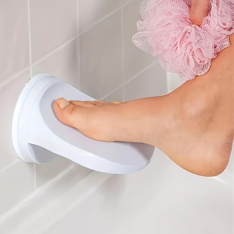 White Non-Slip Suction Foot Rest for Shower – Removable, Traceless Bathroom Stool with Drainage Holes, Adhesive Design