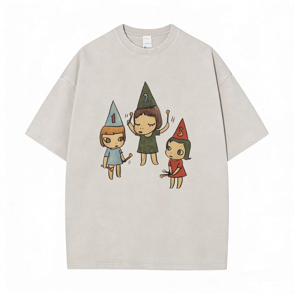 Washed Vintage Funny Yoshitomo Nara No T Shirt Men Women Casual Humor Tshirt Male Cotton Oversized Short Sleeve Tees Streetwear