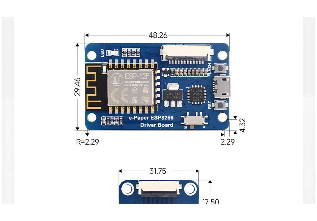 MicroSnow E-ink Screen Driver Board with SPI Interface, Compatible with ESP32/ESP8266, Supports WiFi/Bluetooth.
