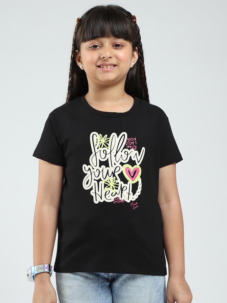 MONTE CARLO Girls Printed Round Neck Half Sleeve Tops Pack of 2