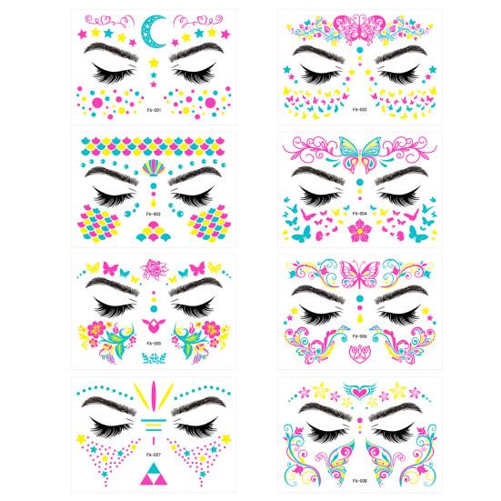 8 листов водонепроницаемые неоновые татуировки наклейки музыкальный фестиваль бабочка яркие цвета великолепные световые эффекты