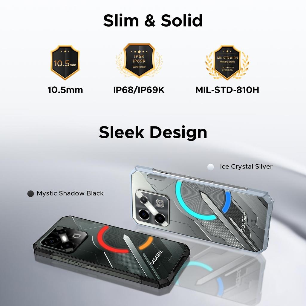 Doogee Защищенный смартфон Blade GT Play 5G, Светодиодный эффект, 20 ГБ + 256 ГБ / 2 ТБ, Защищенный телефон, 6,72” FHD+ 120 Гц, 50 МП, Боковой сканер отпечатков пальцев, Распознавание лица, OTG/NFC