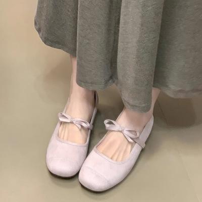 Версия из мягкой кожи~ Французский темпераментный бант Элегантные туфли дуду Носить на улице с легким ароматом, С мелким вырезом Внутренняя высота увеличивающая Одиночная обувь