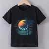 Boys' Summer Short-Sleeve T-Shirt with A 'Sunset Palm Trees Beach' Print Comfortable and Soft Breathable Fashion Men's Clothing