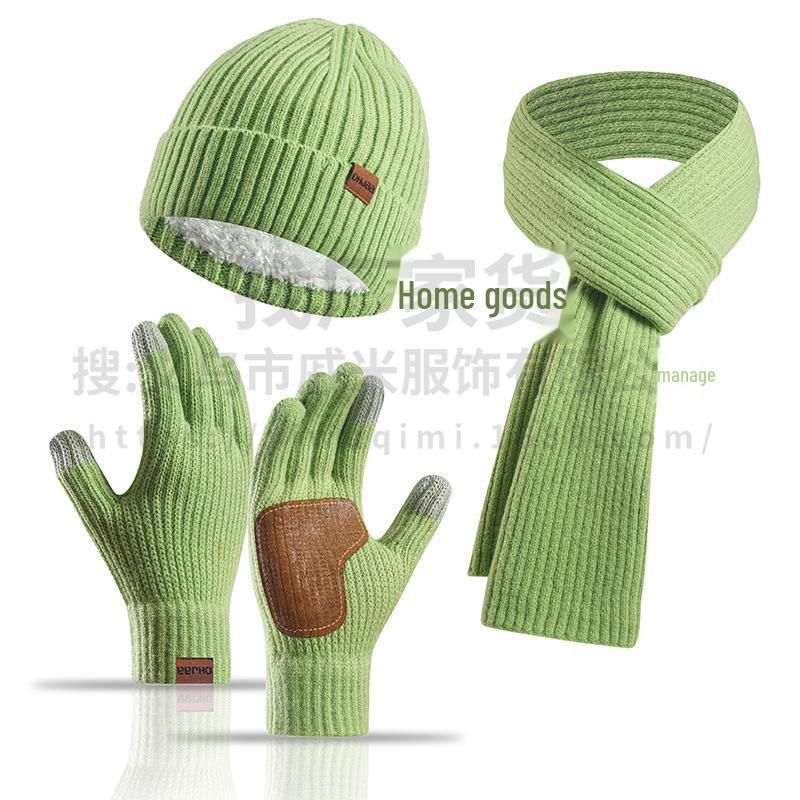 Зимний комплект из трех предметов: шерстяная шапка, шарф и кожаные перчатки в европейском и американском стиле для женщин — нескользящий