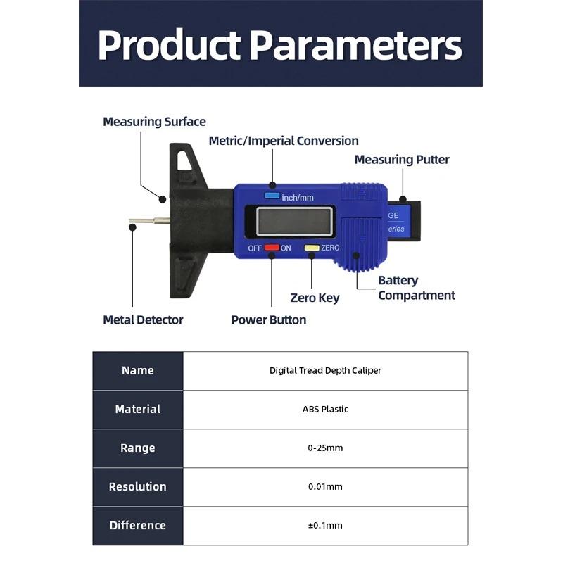 Цифровой измеритель глубины протектора для автомобильных шин, измеритель толщины, измерительные приборы для обнаружения износа автомобильных шин, измерительные инструменты, штангенциркуль