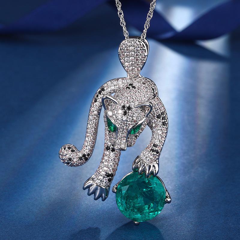 Осенне-зимние украшения Ретро Имитация изумруда Леопард Роскошная инкрустация Главный камень 16 мм