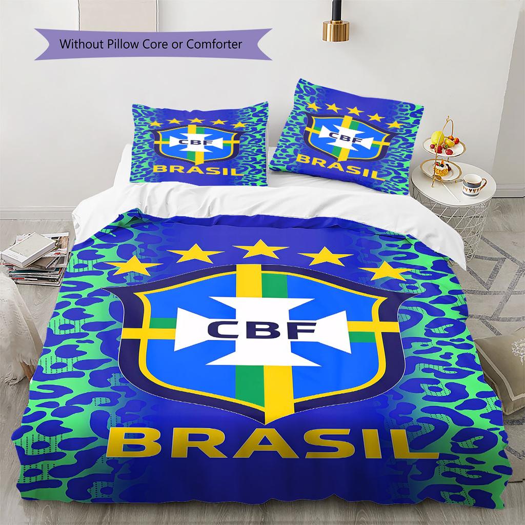 Brazil National Football Team Pattern Bedding,Quilt Set Quilt Cover Pillowcase Home Birthday Gift(1 * duvet cover + 2 * pillowcase, without core)
