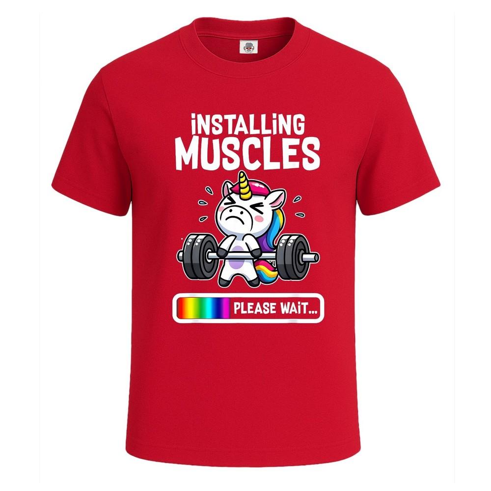 Unicorn installing muscles funny gymnastics mens t shirt funny party shirt top