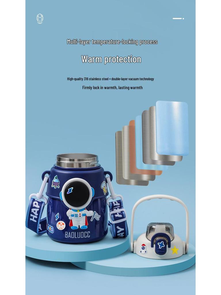 Изолированная бутылка для воды «Астронавт» для детей - Нержавеющая сталь 316, Большая вместимость с соломинкой
