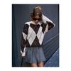 Women's Diamond Patterned Black High Collar Knitwear Sweater