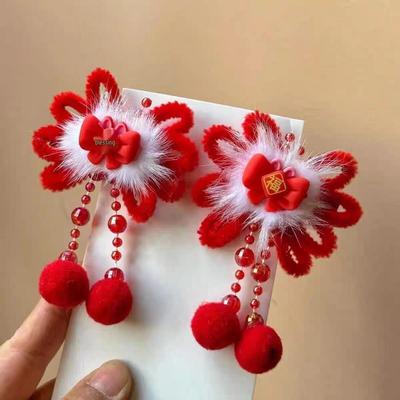 Заколки для волос в китайском стиле Ханьфу: Детские новогодние заколки-кисточки из норки