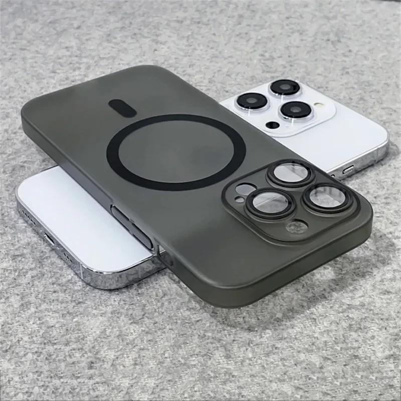Ультратонкий Матовый Жесткий PC Чехол-Защита Линзы Для iPhone 17 16 15 14 13 12 Pro Max Для Magsafe Магнитная Беспроводная Зарядка Чехол