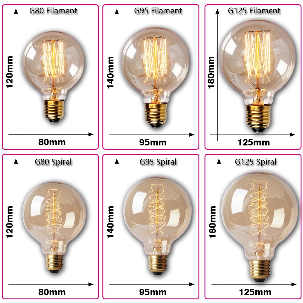 Retro Edison Light Bulb E27 40W 220V A60 ST64 G80 G95 T45 Incandescent Bulb Ampoule Vintage Edison Lamp Filament For Home Decor