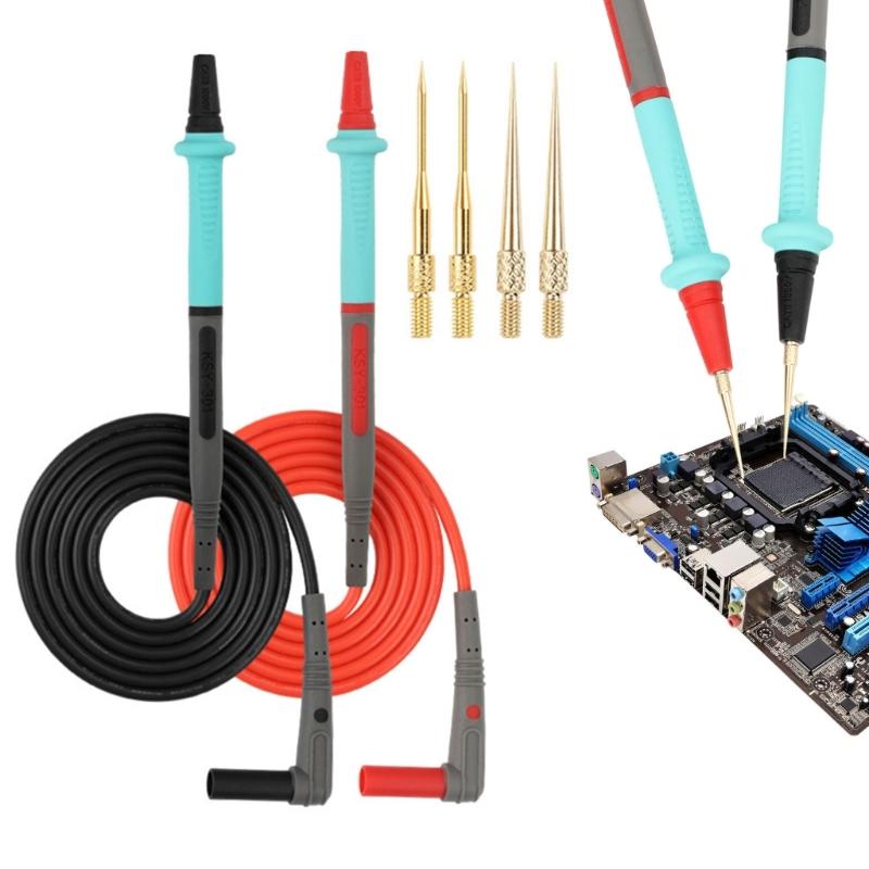 AntiSlip Multimeter Test Leads Probes With Soft Grip And 4 Interchangeable Steel Needle Tip For Versatilitys Use
