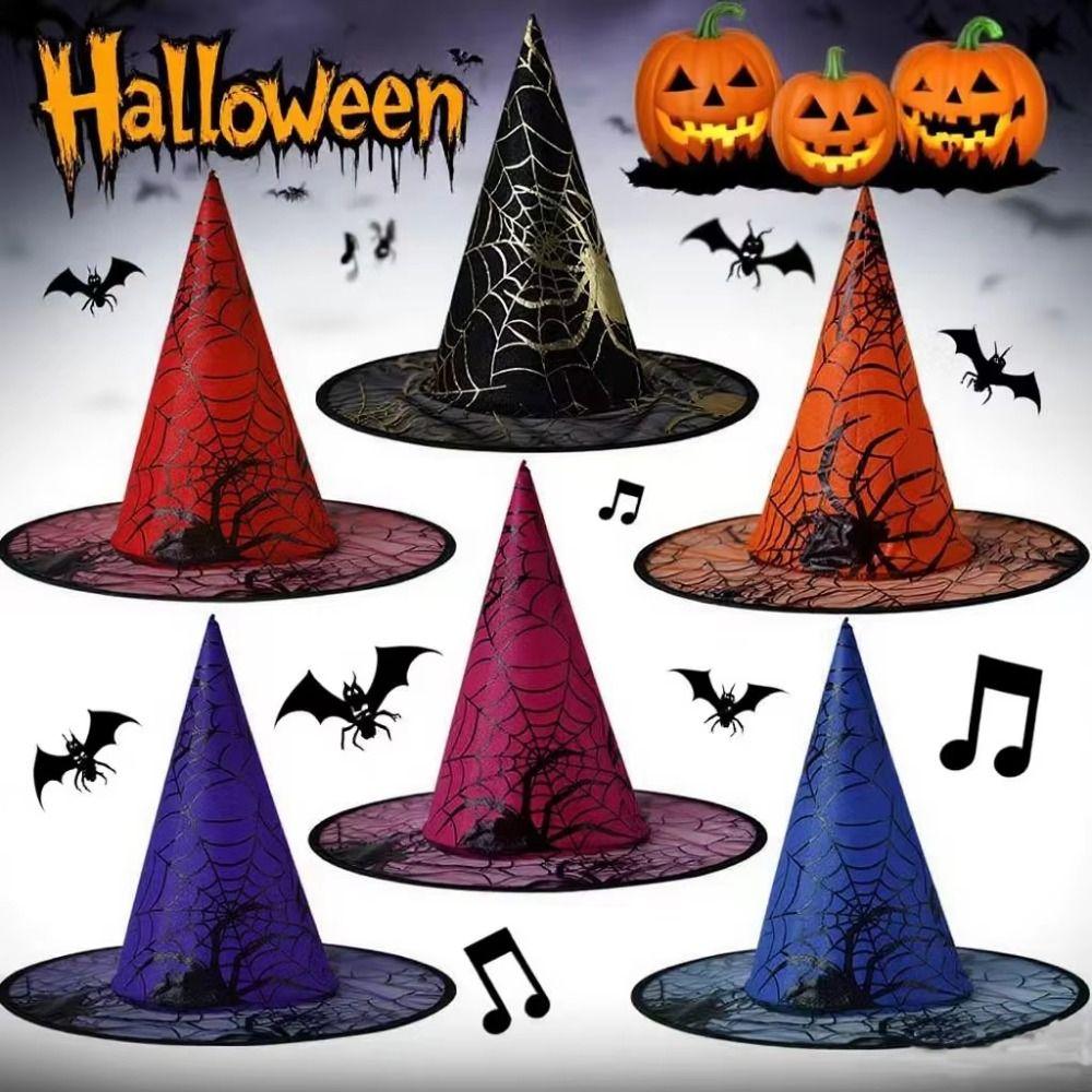 Black Halloween Witch Hat Velvet Halloween Black Cap Creative Spider Wizard Cap Masquerade