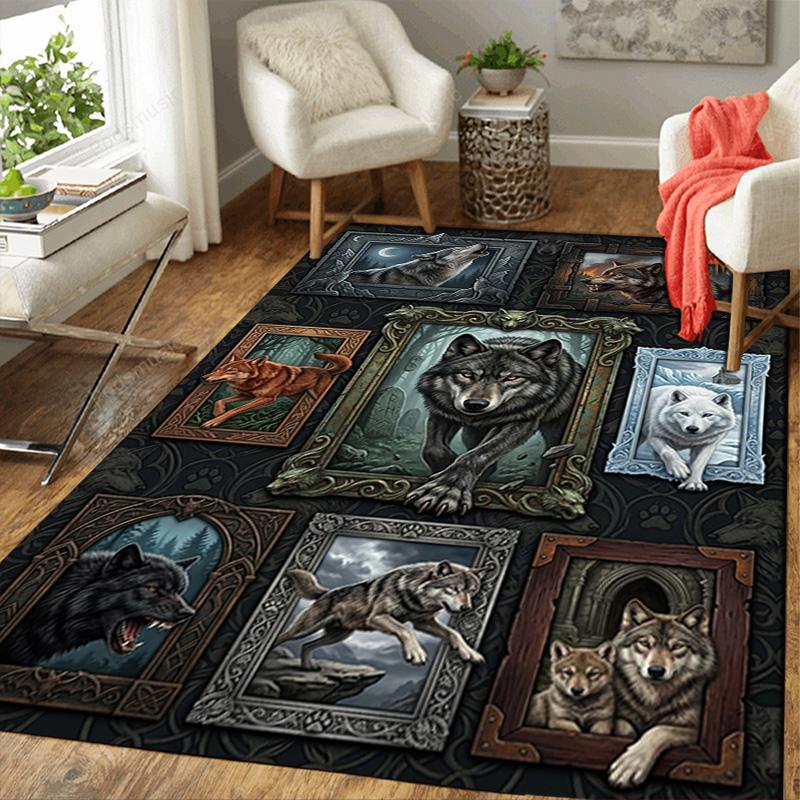 Wolf Portraits Pattern Rug Floor Mat for Living Room or Bedroom Soft and Comfortable Carpet a Gift for Birthday and Holiday.