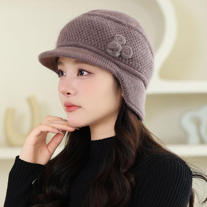 Rabbit Fur Warm Knitted Hat Ladies Mother Fashion Duck Tongue Rabbit Plush Wool Hat Outdoor Middle Grandma Hat