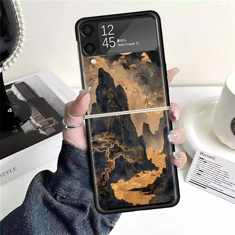 Чехлы в китайском стиле с рисунком тушью для Samsung Galaxy Z Flip 4 5 6 7 3 Z Flip7 Flip6 Flip4 Flip5 Flip3 5G Жесткий противоударный Fund