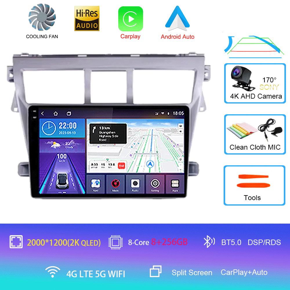 Для Toyota Vios Yaris 2007 2008 - 2012 9-дюймовый автомобильный стерео радио мультимедийный видеоплеер Android 14 Auto Carplay GPS навигация