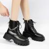 Женские кожаные ботинки на платформе с молнией сбоку, на шнуровке, с металлической цепочкой, в стиле панк, на танкетке, женские ботинки