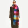 Long Plaid Wool Scarf Mohair Women Cape Elegant Rainbow Tassel Shawl  Student