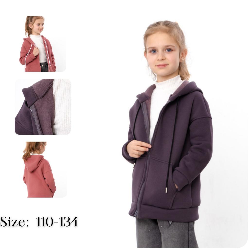 Girls' warm zip hoodie – Plain everyday wear, Winter 6395-025-5 HC