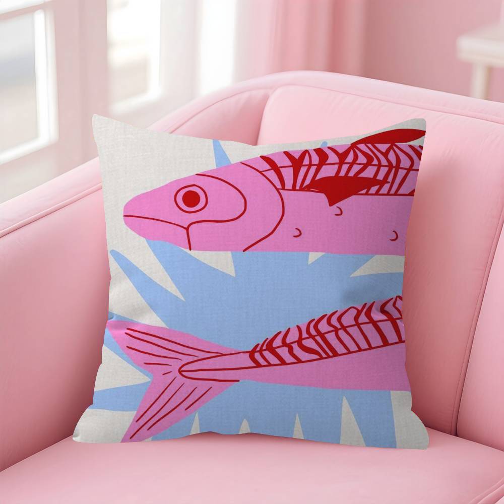 Anime Sardines Art Pillow Cushion Cover Pillowcase Living Room Sofa Home Decor Customized
