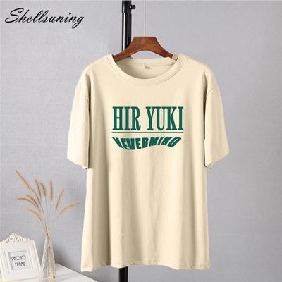 Shellsuning корейские свободные хлопковые футболки для женщин летние мягкие футболки с круглым вырезом и короткими рукавами женские повседневные базовые топы с буквенным принтом
