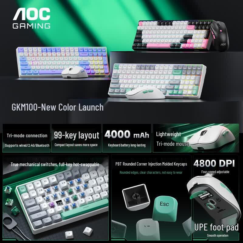 AOC GMK100 Tri-Mode Wireless Mechanical Keyboard & Mouse Set