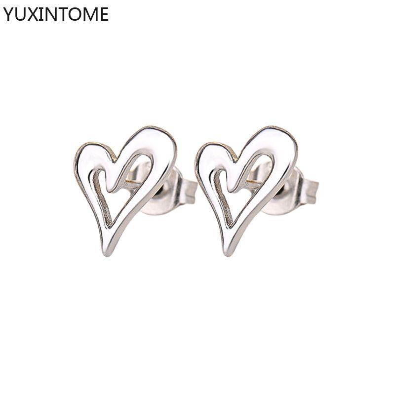Серьги-кольца из серебра 925 пробы с изысканным кулоном-сердцем, модные геометрические серьги-гвоздики с цирконами, женские тонкие ювелирные изделия