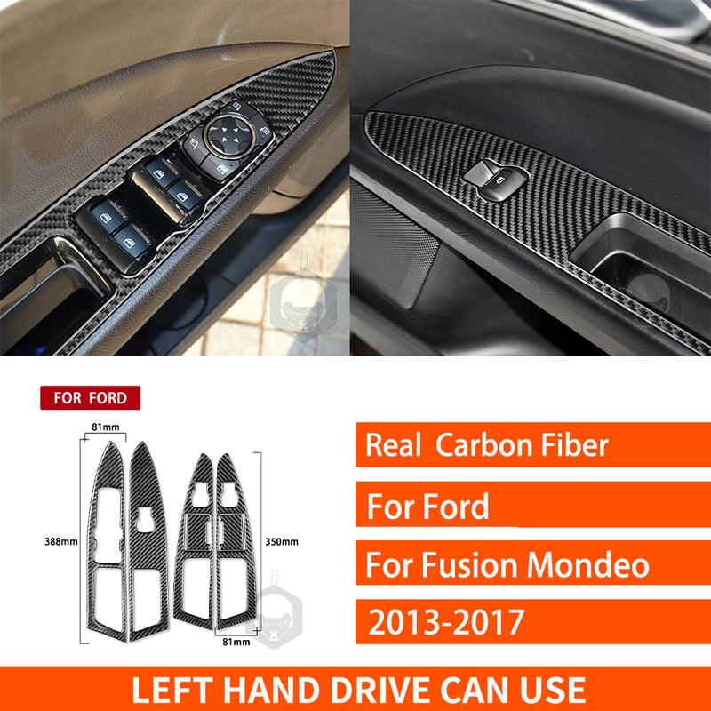 For Ford Mondeo Fusion 2013- Real Carbon Fiber Stickers Door Window Lift Control Panel Car Accessories Interior Decorative