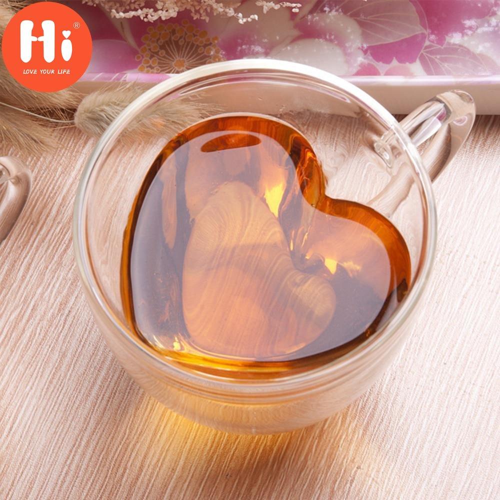 Привет термостойкая кофейная чашка с двойными стенками, прозрачное сердце в форме любви, стеклянная кружка для молока, сока, чая