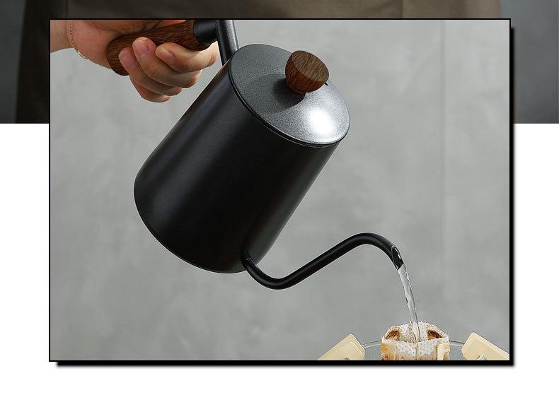 Кофейник из нержавеющей стали 304 с ручкой из цельного дерева, узкий носик, 600 мл