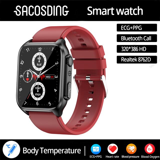 SACOSDING NFC+ЭКГ+PPG Смарт-часы Bluetooth Звонок Автоматический инфракрасный датчик кислорода в крови Частота сердечных сокращений Кровяное давление Мониторинг здоровья Водонепроницаемые часы