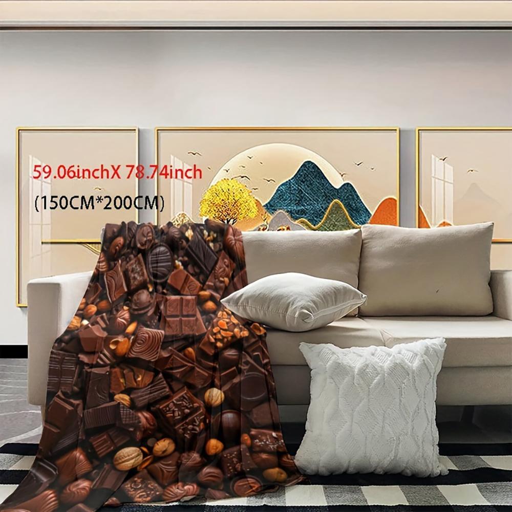 Chocolate-Printed Cozy Blanket , Warm and comfortable throw blanket sofa bed sofa camping trip, the best gift.
