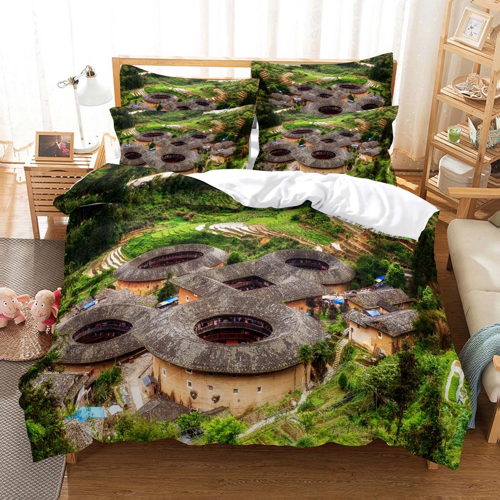 Building Famous Landscape Bedding Set For Bedroom Soft Bedspreads For Bed Home Comfortable Polyester Duvet Cover With Pillowcase